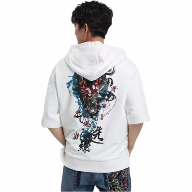 鬼洗 印绣花连帽长袖卫衣 男款 白色