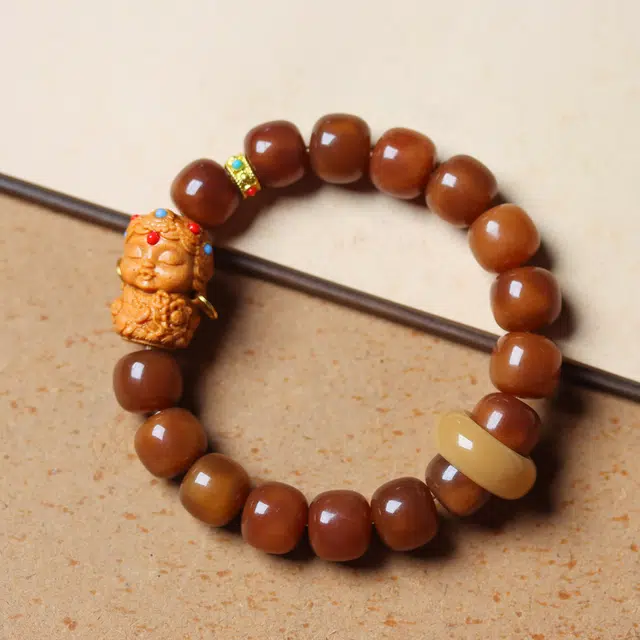 書卓 搭配古法金 念珠转运珠 五路财神民族风 招财纳福 国潮新中式 盘玩#好运 白玉菩提 手串 男女同款情侣款