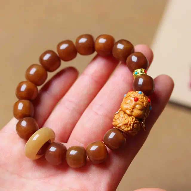 書卓 搭配古法金 念珠转运珠 五路财神民族风 招财纳福 国潮新中式 盘玩#好运 白玉菩提 手串 男女同款情侣款