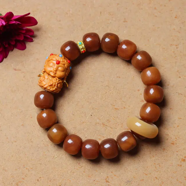 書卓 搭配古法金 念珠转运珠 五路财神民族风 招财纳福 国潮新中式 盘玩#好运 白玉菩提 手串 男女同款情侣款