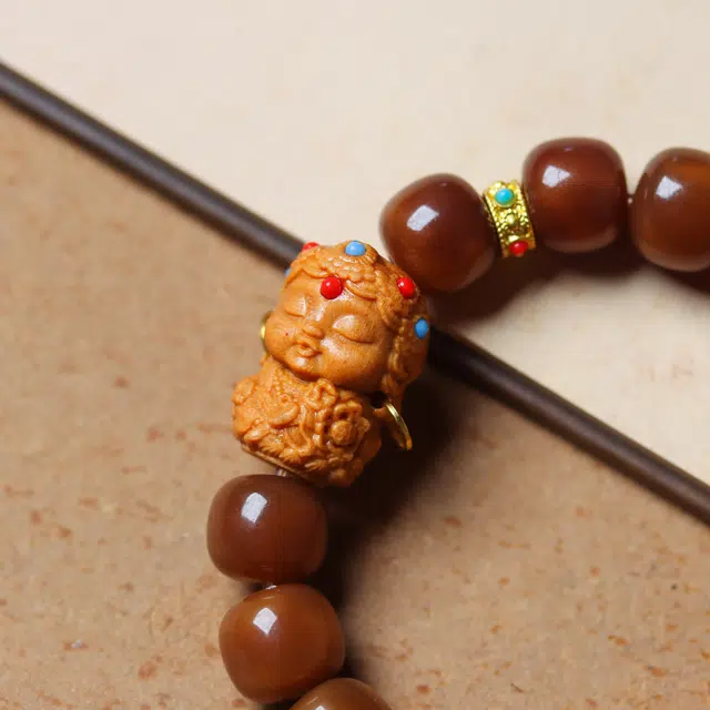 書卓 搭配古法金 念珠转运珠 五路财神民族风 招财纳福 国潮新中式 盘玩#好运 白玉菩提 手串 男女同款情侣款
