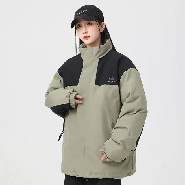 雅鹿 简约撞色拼接户外机能风三防保暖石墨烯锁温宽松立领加厚夹克外套 男女同款