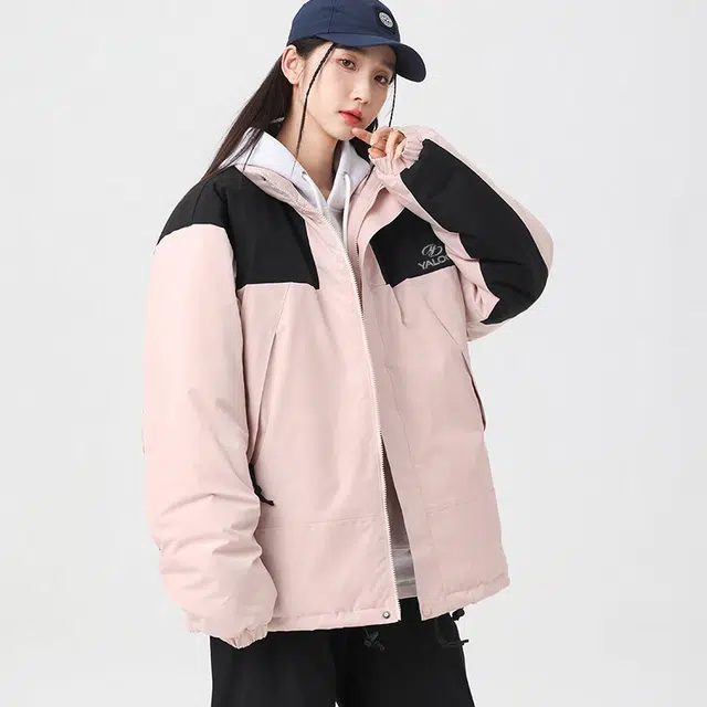 雅鹿 简约撞色拼接户外机能风三防保暖石墨烯锁温宽松立领加厚夹克外套 男女同款
