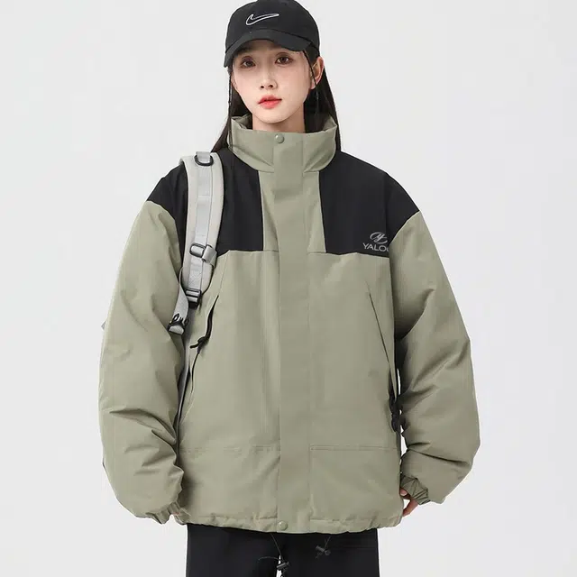 雅鹿 简约撞色拼接户外机能风三防保暖石墨烯锁温宽松立领加厚夹克外套 男女同款