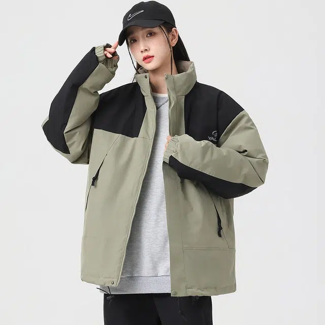 雅鹿 简约撞色拼接户外机能风三防保暖石墨烯锁温宽松立领加厚夹克外套 男女同款