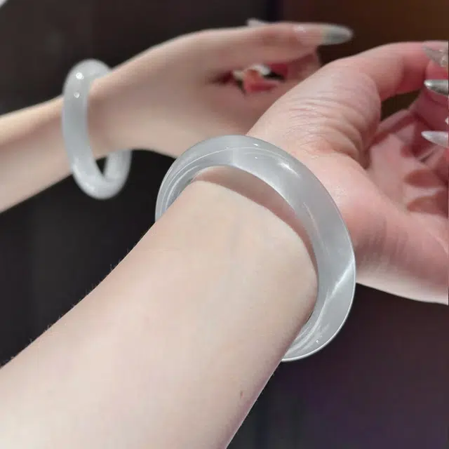 周百福 新中式国潮复古 汉服圆条美人镯 一步一响古风精致素雅气质 白月光叮当镯子 猫眼石 手镯 男女同款情侣款