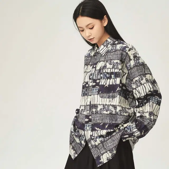 火奴鲁鲁壁画主题长袖衬衫 男女同款 檀香山蓝