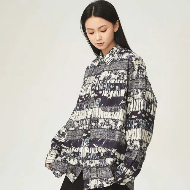 火奴鲁鲁壁画主题长袖衬衫 男女同款 檀香山蓝