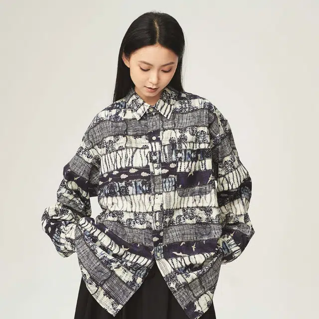 火奴鲁鲁壁画主题长袖衬衫 男女同款 檀香山蓝