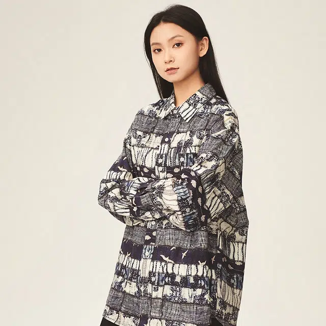 火奴鲁鲁壁画主题长袖衬衫 男女同款 檀香山蓝