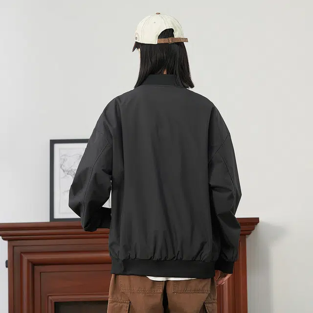 雅鹿 美式高街纯色简约休闲百搭舒适日常通勤防风防水宽松棒球领飞行员教练夹克外套 男女同款