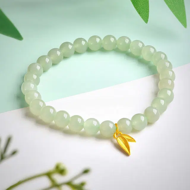 老庙 节节高升竹叶浅色事业有成新中式好运 和田玉手串 青白玉 女款