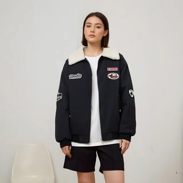 玉儿恋 美式复古徽章贴布绣潮牌棒球领字母拼色绣标设计校园慵懒大码高级感保暖御寒柔软宽松纯色面包棉服 男女同款