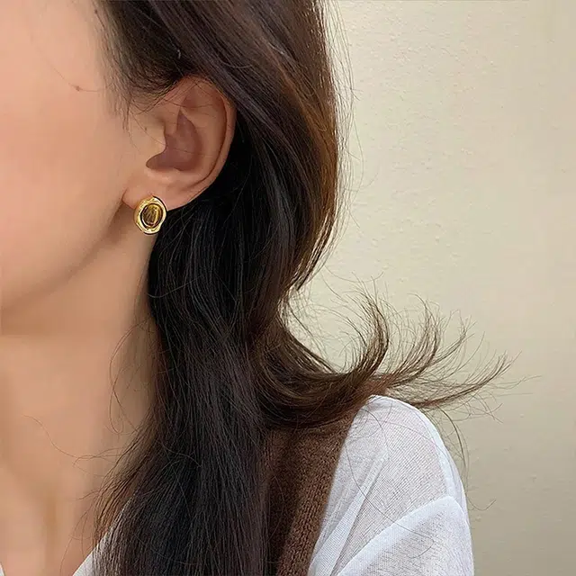 七度银饰 焦糖栗子美拉德几何氛围感复古耳饰 玻璃猫眼 耳钉 女款