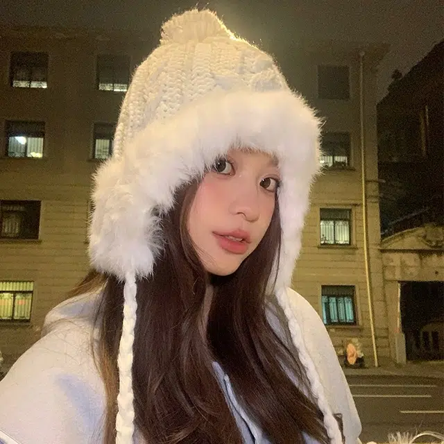 浪莎 纯欲风滑雪可爱毛球兔毛雷锋帽女生冬季针织加厚保暖显脸小护耳毛线帽 涤纶 绒线帽 女款