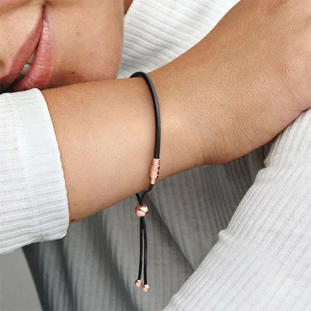 Pandora Leather Bracelet Black Rose Gold