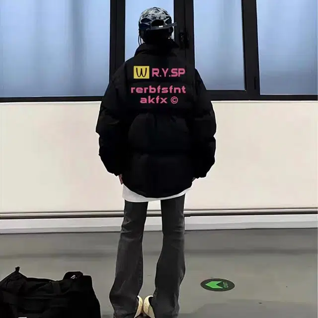 极限涡轮 美式街头风立领宽松潮牌小众设计保暖面包服舒适个性字母纯色厚款时尚休闲棉服 男女同款 黑色