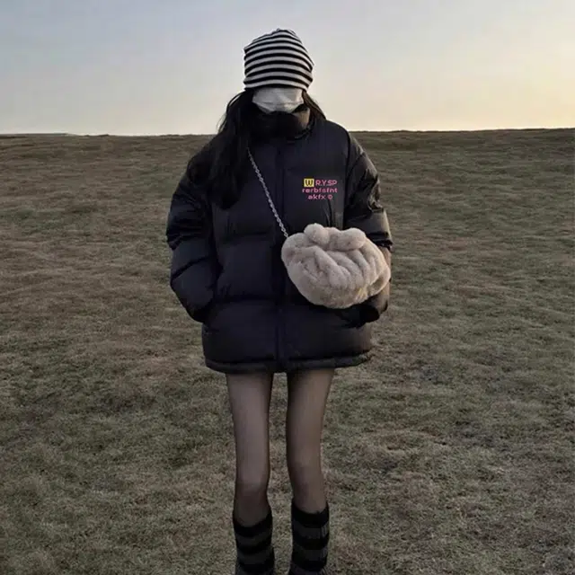 极限涡轮 美式街头风立领宽松潮牌小众设计保暖面包服舒适个性字母纯色厚款时尚休闲棉服 男女同款 黑色