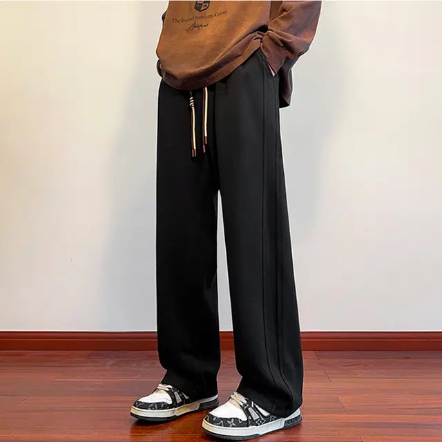徐太浪 保暖宽松纯色重磅挂绳设计直筒休闲裤 男女同款
