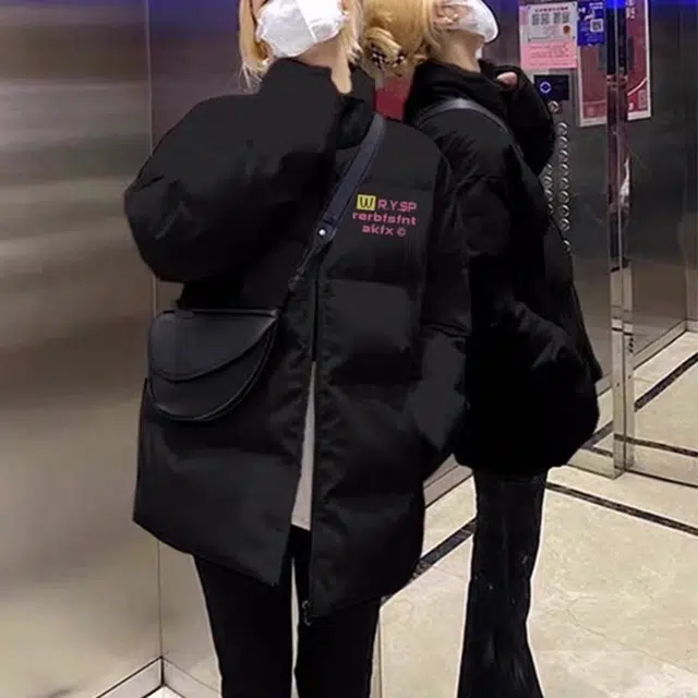 极限涡轮 美式街头风立领宽松潮牌小众设计保暖面包服舒适个性字母纯色厚款时尚休闲棉服 男女同款 黑色