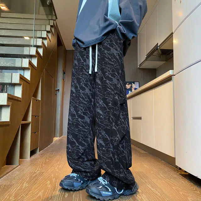 徐太浪 扎染闪电纹褶皱灯芯绒宽松直筒休闲裤 男女同款