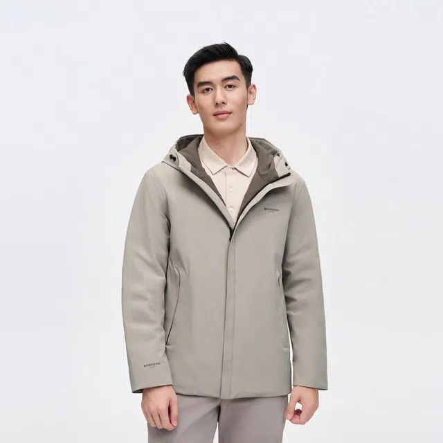 波司登 连帽纯色鹅绒合身拉链口袋羽绒服 男款