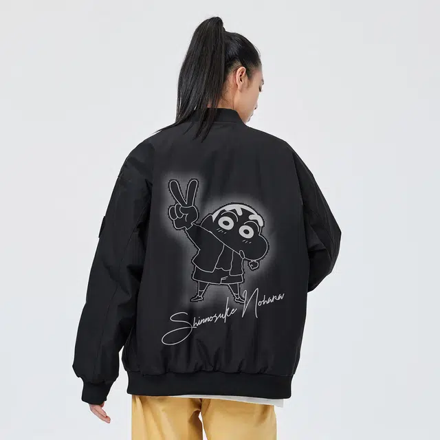 蜡笔小新 美式卡通比耶小新袖徽休闲宽松保暖加厚羽绒服外套 男女同款