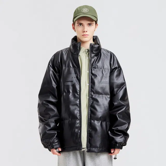 蜡笔小新 卡通拖影字母印花立领保暖加厚休闲面包羽绒服外套 男女同款