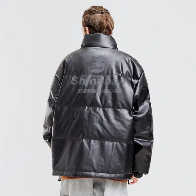 蜡笔小新 卡通拖影字母印花立领保暖加厚休闲面包羽绒服外套 男女同款