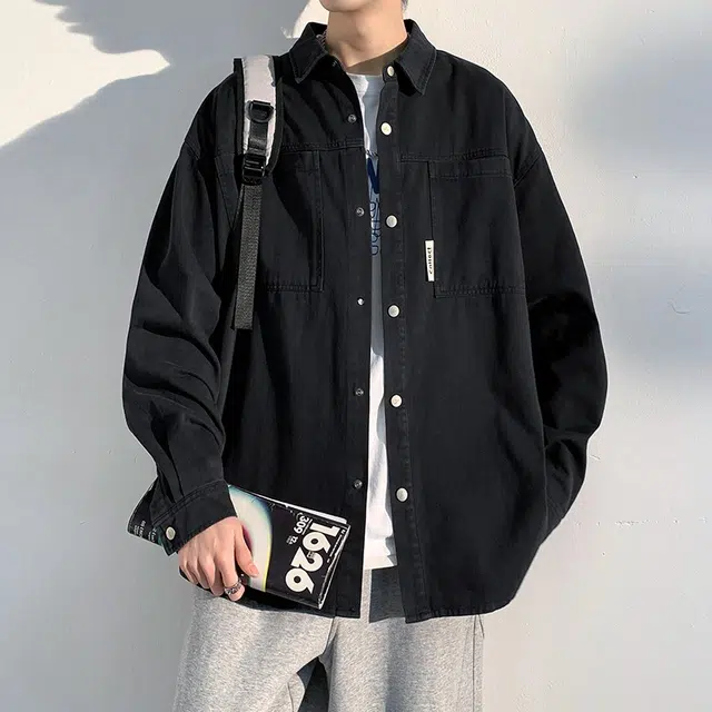 美式工装纯棉复古薄休闲宽松长袖衬衫 男女同款
