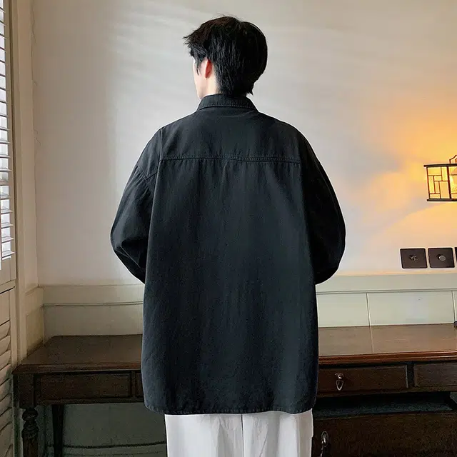 美式工装纯棉复古薄休闲宽松长袖衬衫 男女同款