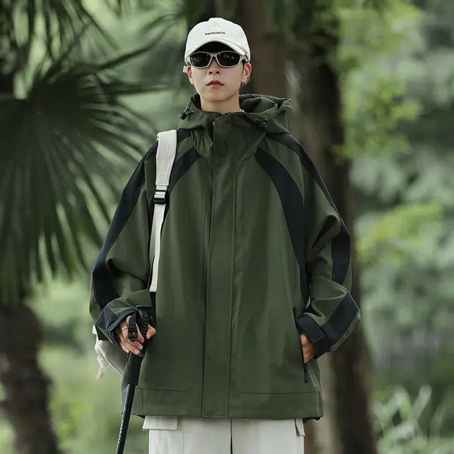 玉儿恋 美式高街经典简约撞色基础款宽松薄款休闲夹克外套 男女同款