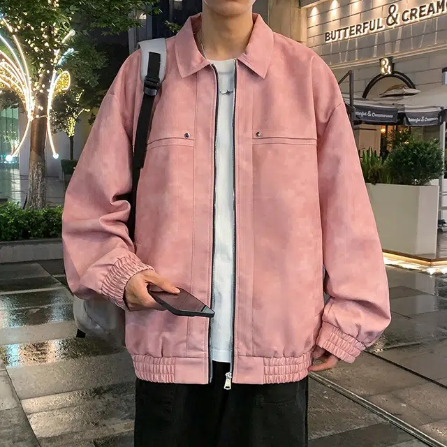 玉儿恋 美式高街做旧水洗复古铆钉美拉德痞帅街头高级感潮流舒适百搭宽松休闲翻领落肩垂感开衫皮衣 男女同款