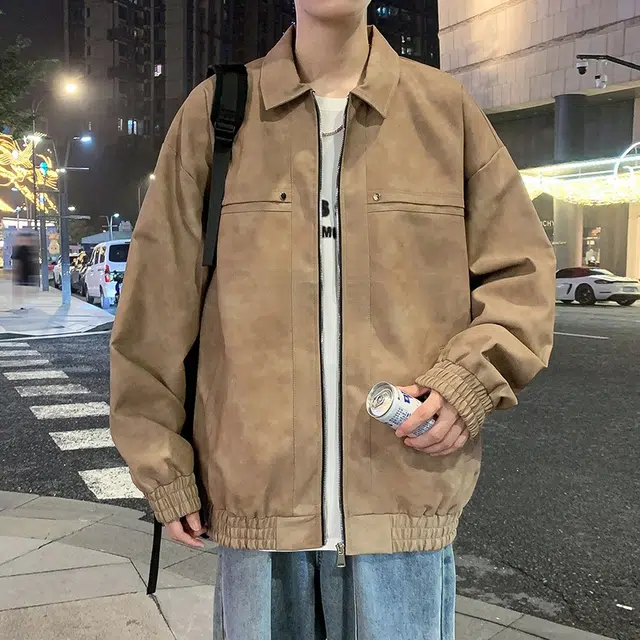 玉儿恋 美式高街做旧水洗复古铆钉美拉德痞帅街头高级感潮流舒适百搭宽松休闲翻领落肩垂感开衫皮衣 男女同款