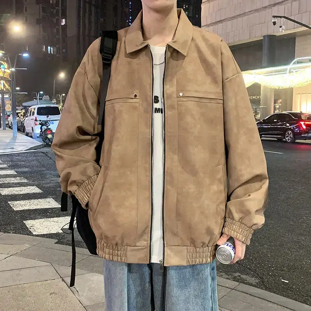 玉儿恋 美式高街做旧水洗复古铆钉美拉德痞帅街头高级感潮流舒适百搭宽松休闲翻领落肩垂感开衫皮衣 男女同款