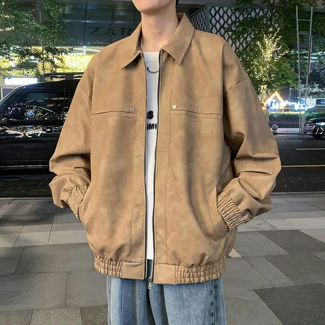 玉儿恋 美式高街做旧水洗复古铆钉美拉德痞帅街头高级感潮流舒适百搭宽松休闲翻领落肩垂感开衫皮衣 男女同款