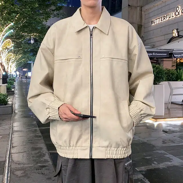 玉儿恋 美式高街做旧水洗复古铆钉美拉德痞帅街头高级感潮流舒适百搭宽松休闲翻领落肩垂感开衫皮衣 男女同款
