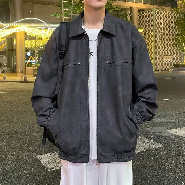 玉儿恋 美式高街做旧水洗复古铆钉美拉德痞帅街头高级感潮流舒适百搭宽松休闲翻领落肩垂感开衫皮衣 男女同款