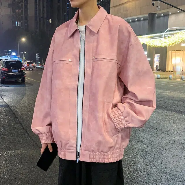 玉儿恋 美式高街做旧水洗复古铆钉美拉德痞帅街头高级感潮流舒适百搭宽松休闲翻领落肩垂感开衫皮衣 男女同款