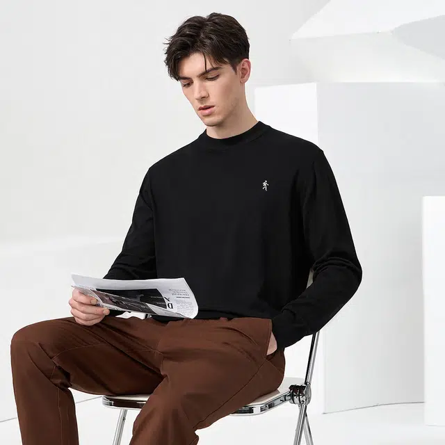 与狼共舞 休闲百搭纯色舒适羊毛圆领宽松长袖卫衣 男款