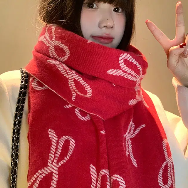 俞兆林 韩系秋冬双面蝴蝶结加厚百搭 绒线围巾 男女同款情侣款