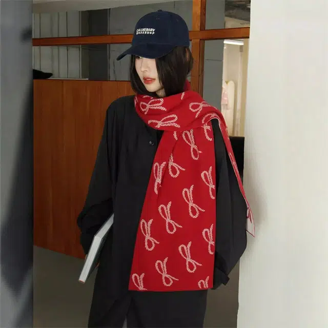 俞兆林 韩系秋冬双面蝴蝶结加厚百搭 绒线围巾 男女同款情侣款