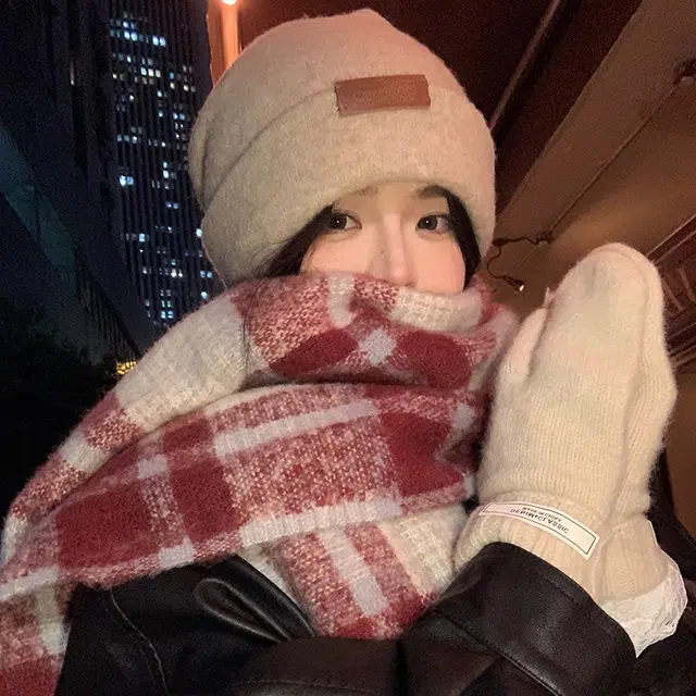 心水好物 韩系保暖针织加大加厚百搭格纹流苏 绒线围巾 男女同款情侣款