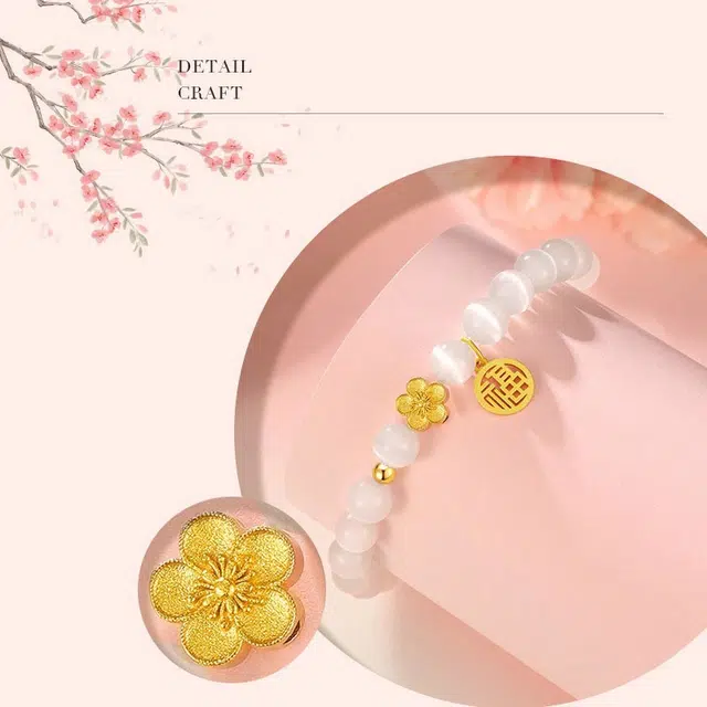 陌阡雪 新中式桃花福牌小众国潮福牌轻奢国风百搭#好运 玻璃猫眼 玉石手串 男女同款情侣款