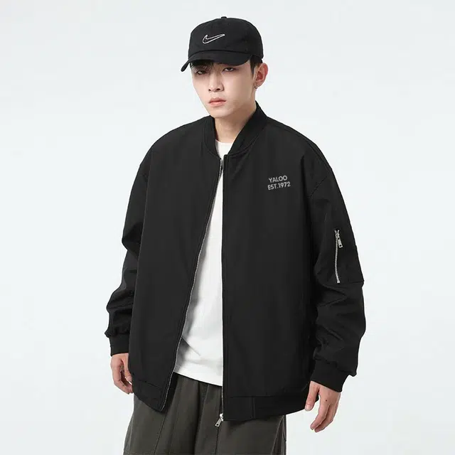 雅鹿 简约学院风复古高街百搭通勤工装宽松休闲飞行员夹克外套 男女同款