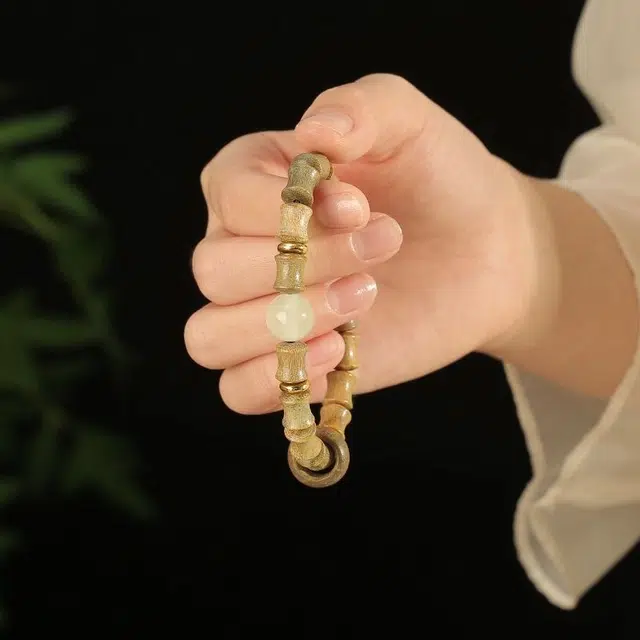 繁花笺 黑檀木手链中国风绿檀雕刻竹节手链永夜款跑环单圈佛珠串珠 木作 手串 男女同款情侣款 黑檀