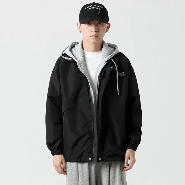 雅鹿 复古简约学院风百搭高街设计感假两件连帽宽松休闲飞行员夹克外套 男女同款