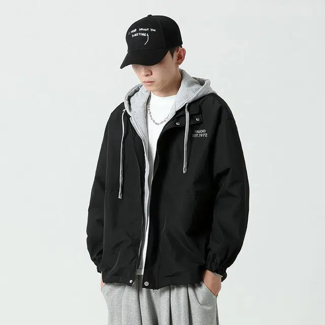 雅鹿 复古简约学院风百搭高街设计感假两件连帽宽松休闲飞行员夹克外套 男女同款