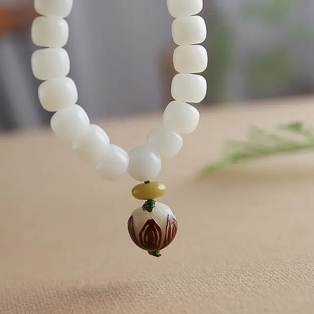 月印百川 好好连连莲花珠 绕指柔 盘玩佛珠转运念珠手把件 中国风设计手饰 白玉菩提 菩提类手串 男女同款情侣款 礼盒装