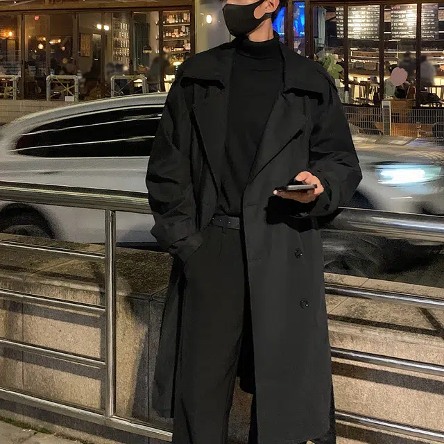 美式复古高街御寒保暖中长款过膝纯色街头时尚潮流舒适百搭户外通勤宽松落肩垂感直筒西装领双排扣开衫风衣 男女同款